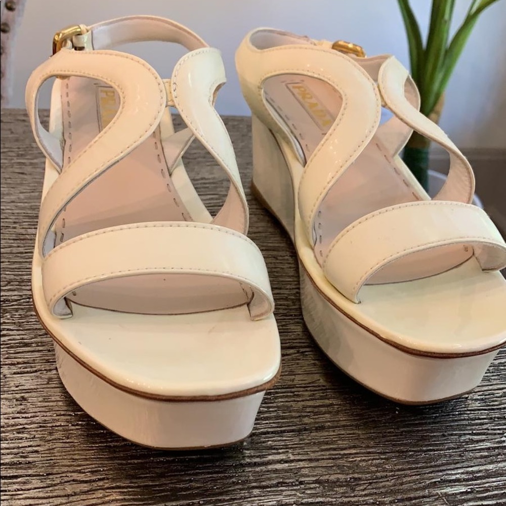 White Prada wedge
